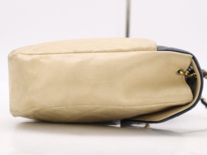 CHANEL Matelasse 22 S Flap S Chain Turn Lock GD Hardware Beige Lambskin Seal Shoulder Bag 0696009