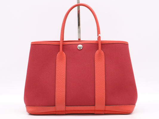 HERMES Toile x Negonda Garden Party Handbag Rouge A Stamp 2017 Handbag