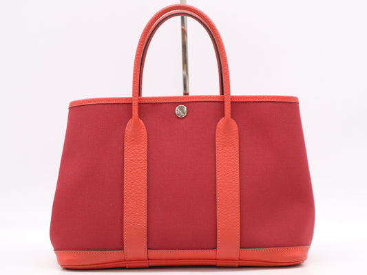 HERMES Toile x Negonda Garden Party Handbag Rouge A Stamp 2017 Handbag