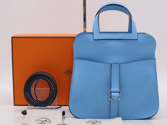 HERMES Swift Arzan Mini Blue Zephyr 2-Way Shoulder Bag with C Stamp, Shoulder Strap, Dust Bag, and Box