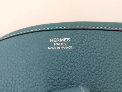 HERMES Evelyn GM Shoulder Bag, K Stamp, 2007, Taurillon Leather, Silver Hardware, Blue, Strap and Dust Bag Included