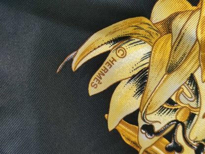 HERMES Silk Carré 90 PASSIFLORES Black Gold Scarf