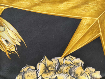 HERMES Silk Carré 90 PASSIFLORES Black Gold Scarf