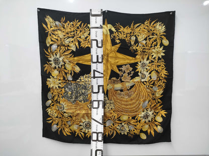 HERMES Silk Carré 90 PASSIFLORES Black Gold Scarf