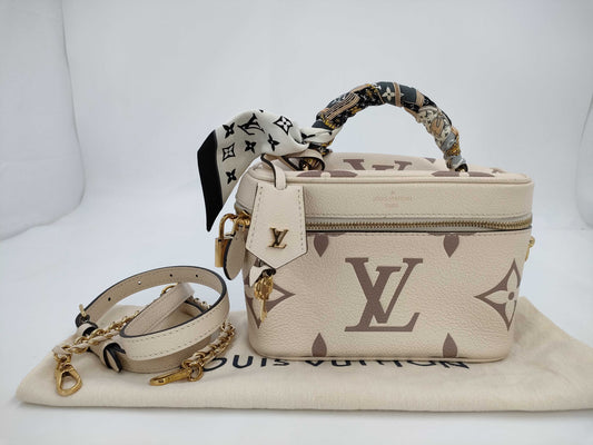 LOUIS VUITTON M45599 Monogram Empreinte Vanity PM Handbag with RFID Ready Scarf, Strap, Cloche, Padlock, Two Keys, and Dust Bag