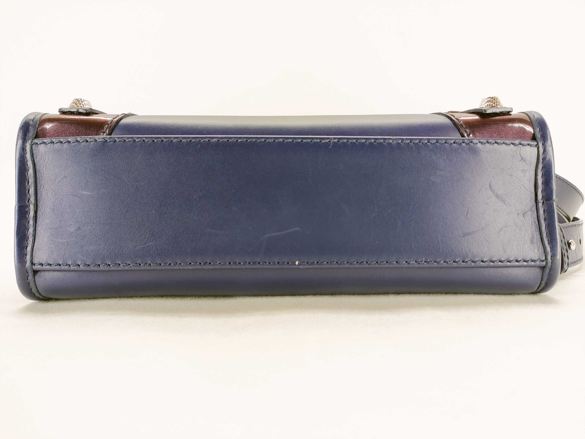 BALENCIAGA Giant Mini City Handbag in Dark Navy Leather/Patent Leather Includes dust bag and shoulder strap.