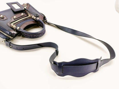 BALENCIAGA Giant Mini City Handbag in Dark Navy Leather/Patent Leather Includes dust bag and shoulder strap.