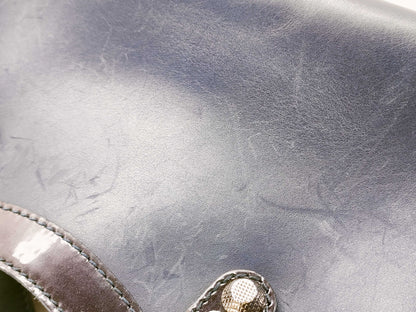 BALENCIAGA Giant Mini City Handbag in Dark Navy Leather/Patent Leather Includes dust bag and shoulder strap.