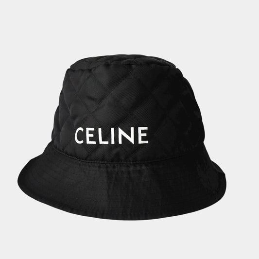 CELINE Logo Quilted Nylon Bucket Hat, Black, Size L, Other Accessories