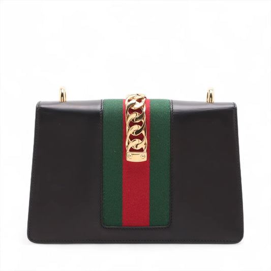 GUCCI Sylvie Leather Shoulder Bag, Navy, 421882
