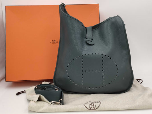 HERMES Evelyn III TGM Taurillon Clemence Cobalt Silver Hardware P Stamp Shoulder Bag