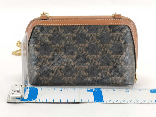 CELINE Chain Clutch Bag with Triomphe Logo in PVC, Brown, 10E382CCH.04LU, Shoulder Bag
