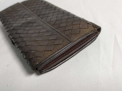 BOTTEGA VENETA Intrecciato Long Wallet in Brown Lambskin