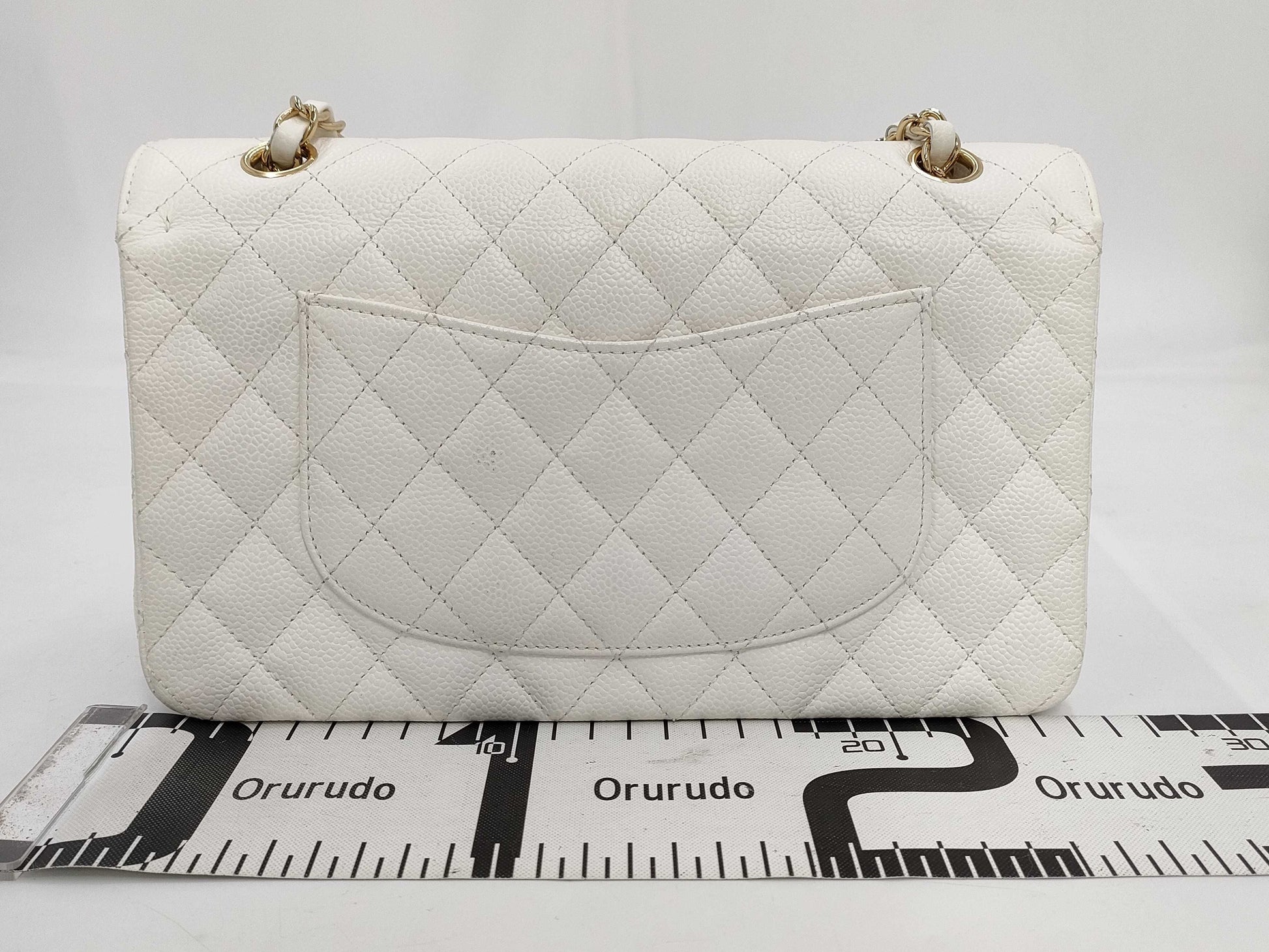 CHANEL Caviar Skin Double Flap Matelasse Chain Shoulder Bag White 9 Series Shoulder Bag