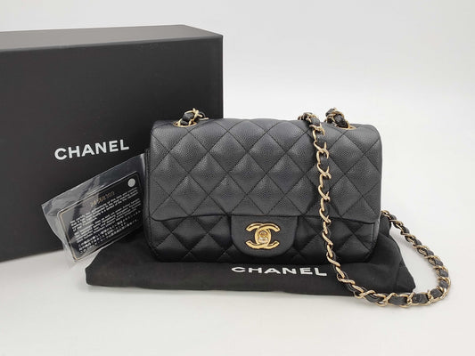 CHANEL Mini Matelasse Caviar Leather Chain Shoulder Bag, Black, No. 24