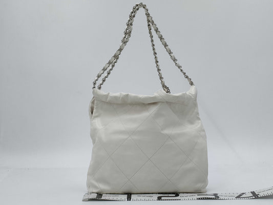 CHANEL Calfskin WHITE SILVER Chanel 22 Line IC Shoulder Bag