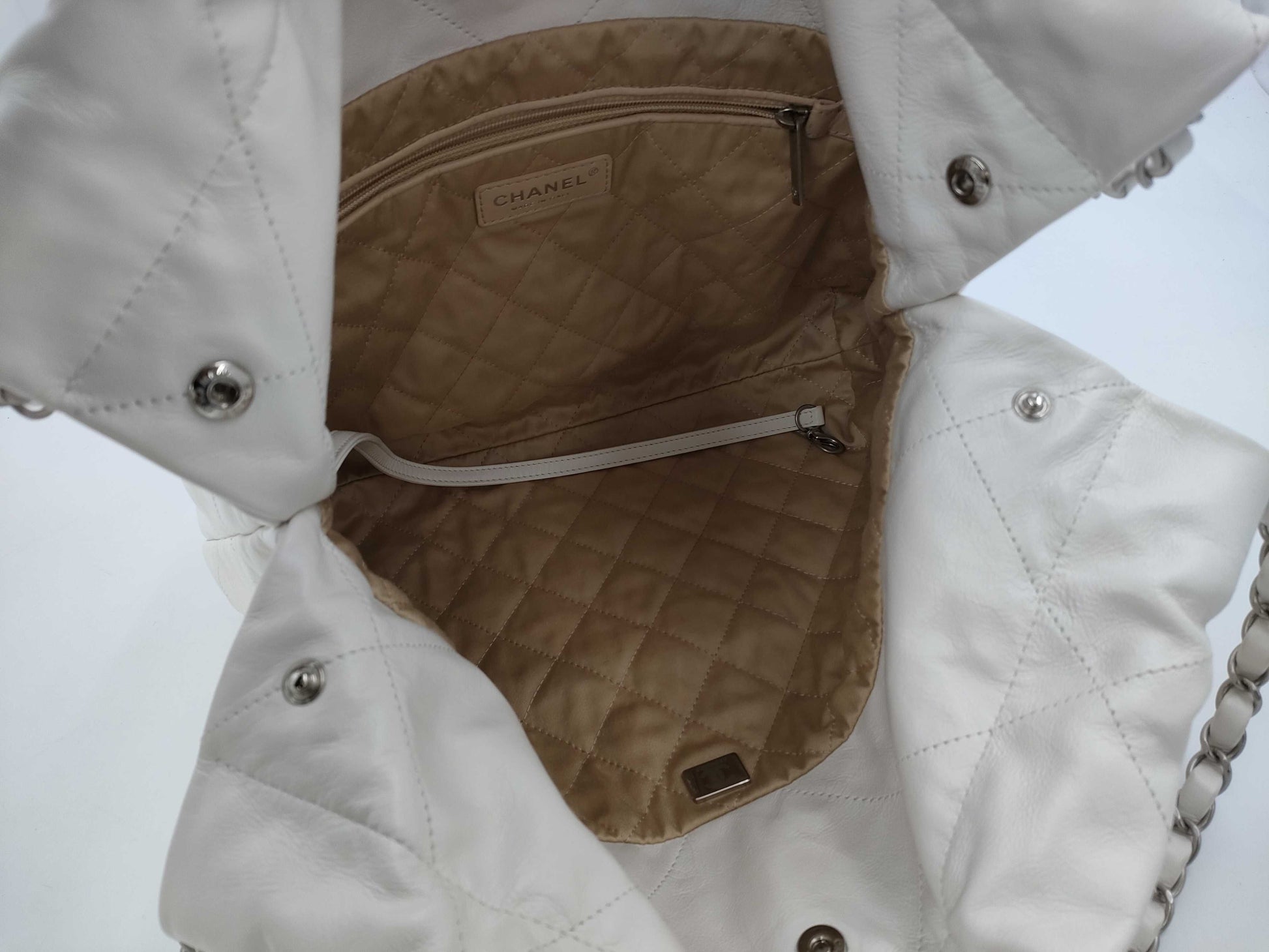 CHANEL Calfskin WHITE SILVER Chanel 22 Line IC Shoulder Bag