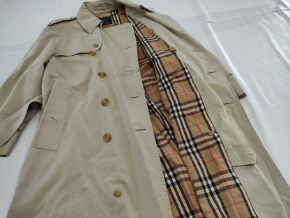 BURBERRY Belted Nova Check Khaki Trench Coat, Size 48