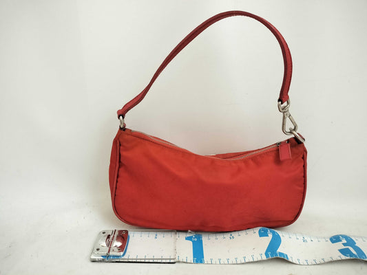 PRADA Nylon Accessory Pouch Handbag with Triangle Logo, Orange