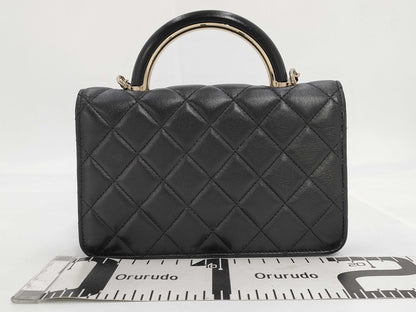CHANEL CHANEL Lamb Matelasse Chain Black Shoulder Bag with Serial Number
