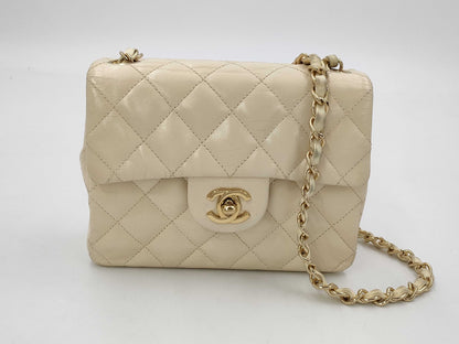 CHANEL CHANEL Mini Matelasse Lambskin Chain Shoulder Bag Beige with GD Hardware