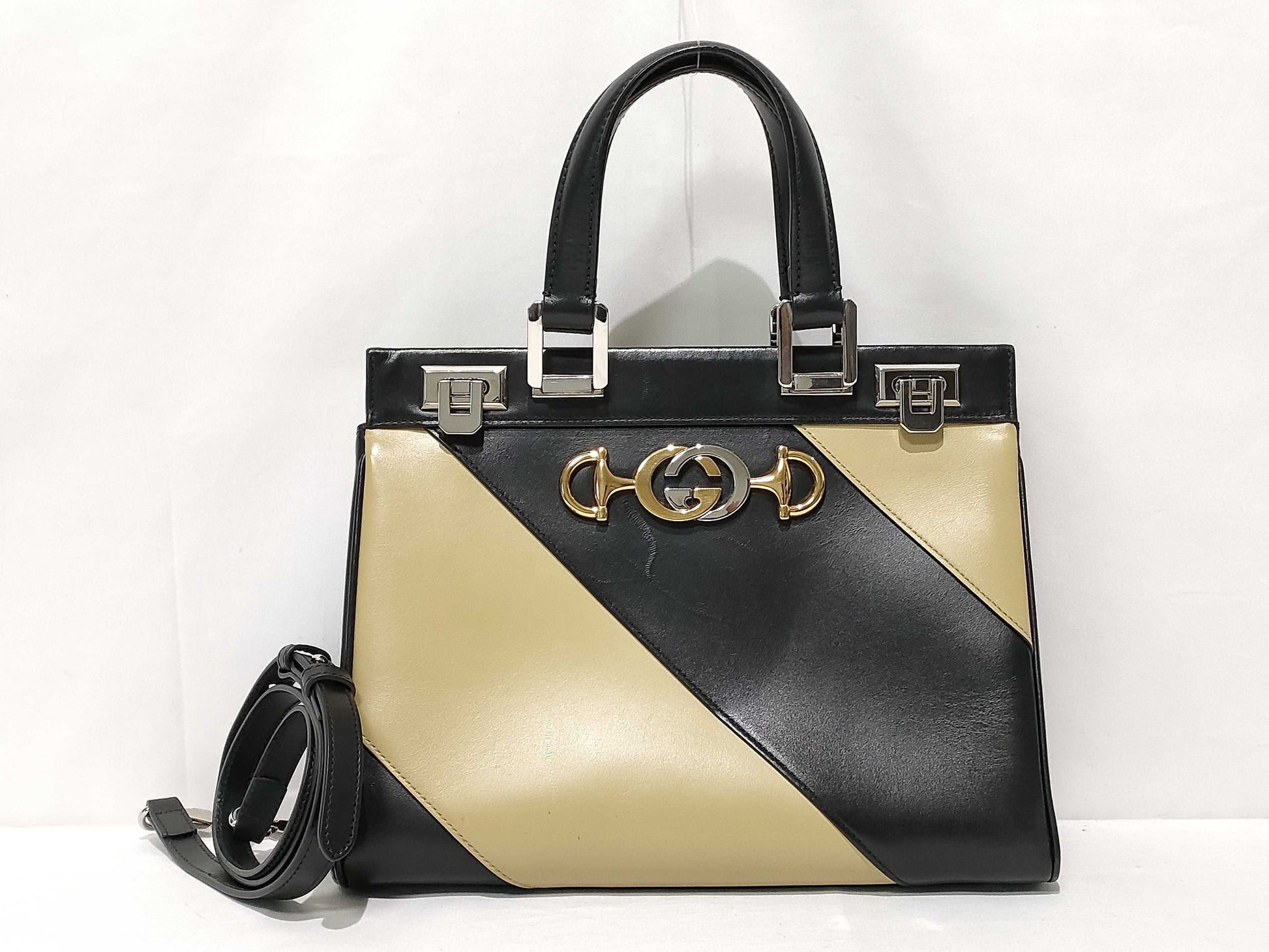 GUCCI GUCCI Gucci Zumi Leather 2-Way Handbag Black x White 569712 Handbag Handbag
