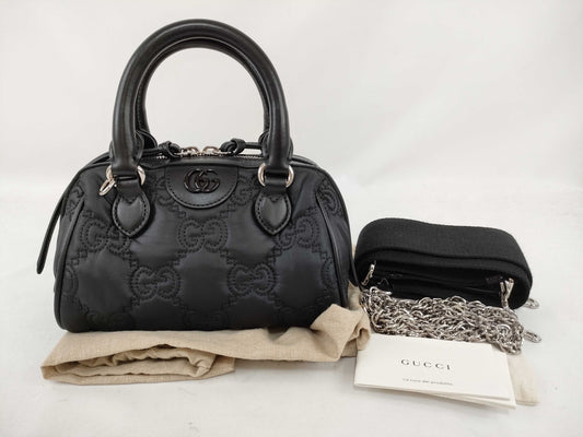 GUCCI GG Matelasse Mini Top Handle Bag, 2-way, Black, Shoulder Bag