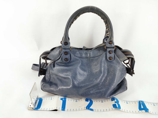 BALENCIAGA The Town Handbag, 2-way Shoulder Bag, Leather, Navy, 240579