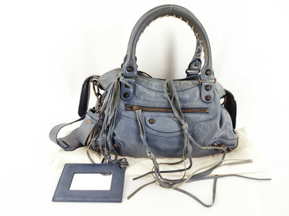 BALENCIAGA The Town Handbag, 2-way Shoulder Bag, Leather, Navy, 240579