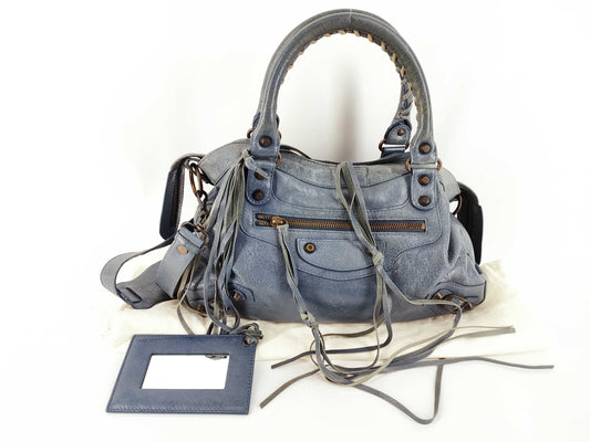 BALENCIAGA The Town Handbag, 2-way Shoulder Bag, Leather, Navy, 240579