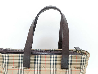 BURBERRY Nova Check Handbag with Leather Bottom, Brown and Beige