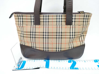 BURBERRY Nova Check Handbag with Leather Bottom, Brown and Beige
