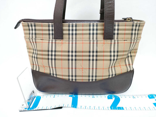 BURBERRY Nova Check Handbag with Leather Bottom, Brown and Beige