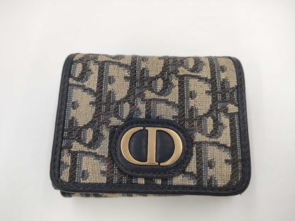 Dior Montaigne Oblique Tri-fold Wallet, Canvas, Navy