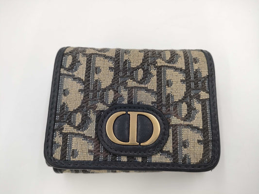 Dior Montaigne Oblique Tri-fold Wallet, Canvas, Navy