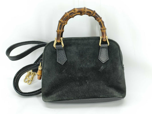 GUCCI Bamboo GUCC I Suede Bamboo 2-Way Handbag Shoulder Bag Handbag
