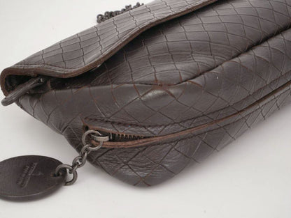BOTTEGA VENETA Intrecciato Leather x Studs Brown Chain Shoulder Bag