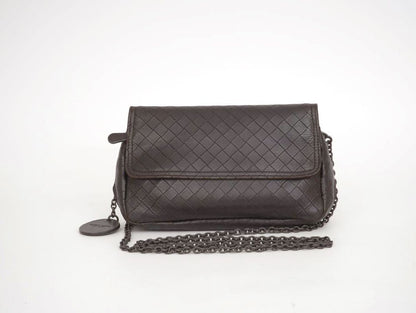 BOTTEGA VENETA Intrecciato Leather x Studs Brown Chain Shoulder Bag