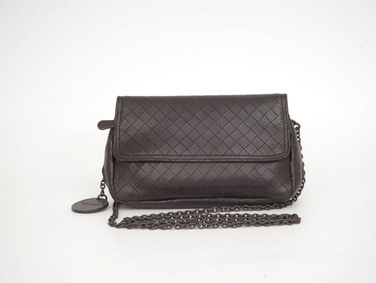 BOTTEGA VENETA Intrecciato Leather x Studs Brown Chain Shoulder Bag
