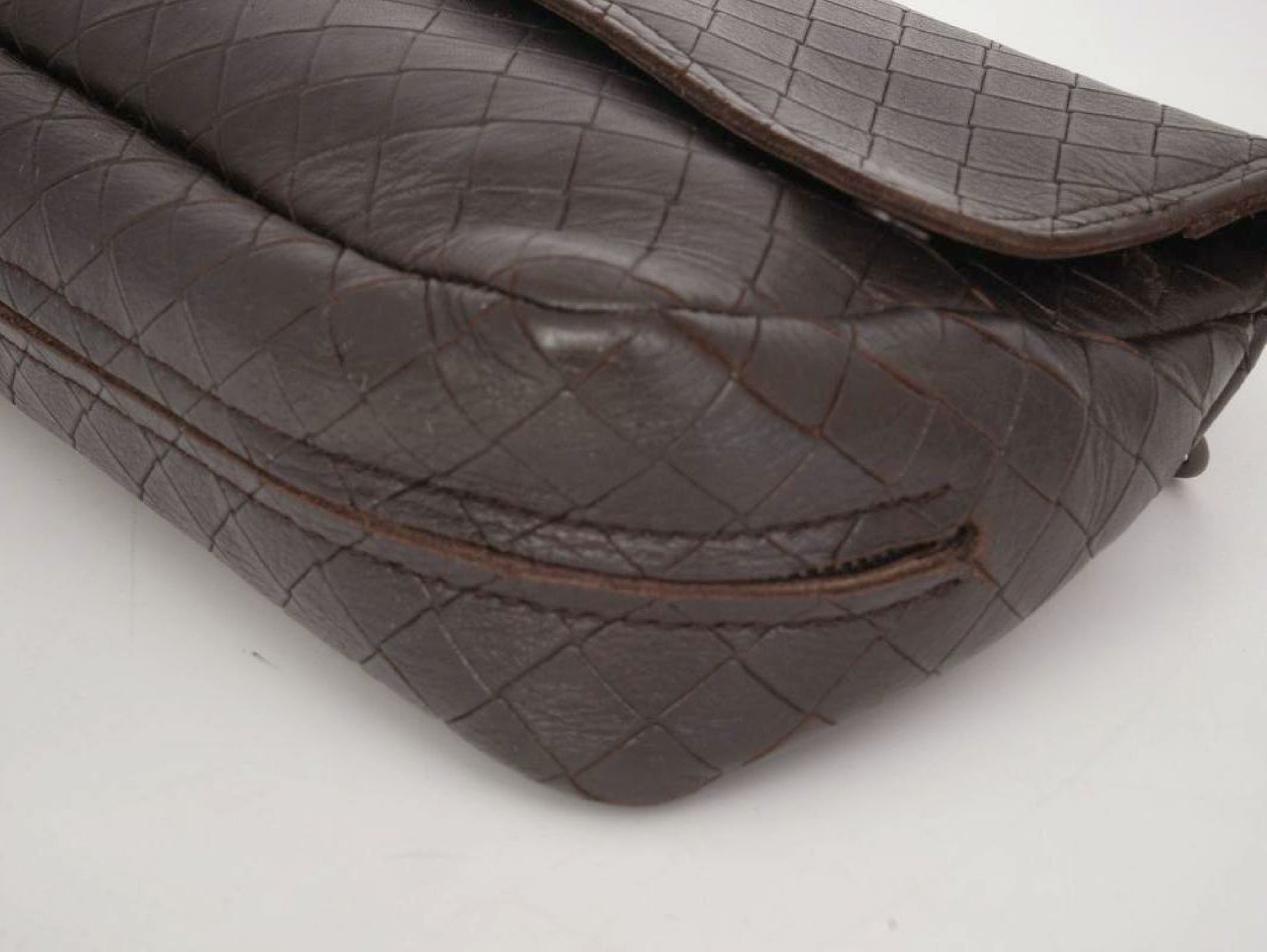 BOTTEGA VENETA Intrecciato Leather x Studs Brown Chain Shoulder Bag