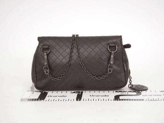 BOTTEGA VENETA Intrecciato Leather x Studs Brown Chain Shoulder Bag