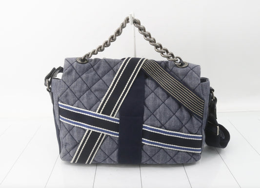 CHANEL Matelasse Denim Blue with Silver Hardware, 2-Way Handbag, No. 22, Shoulder Bag