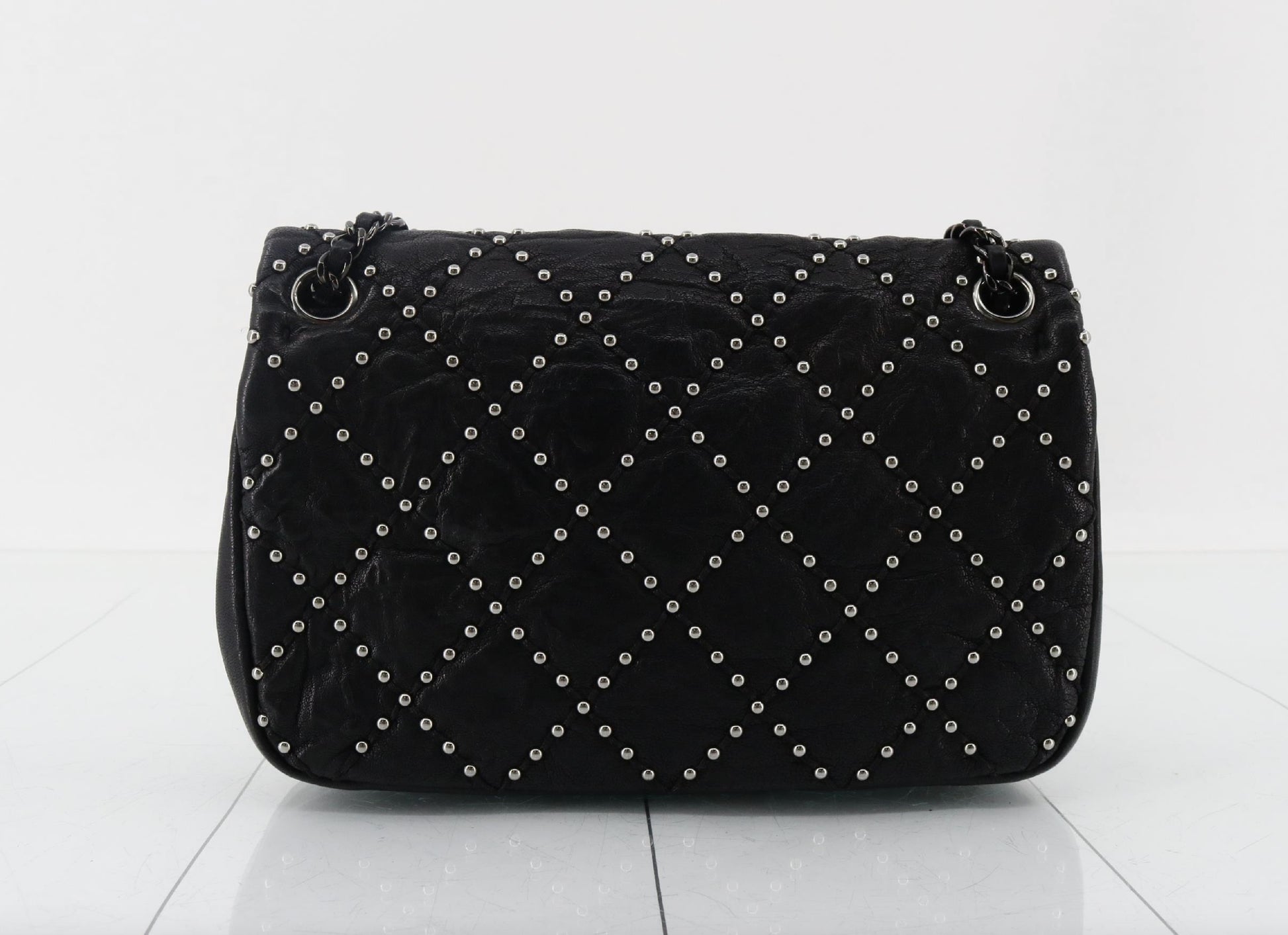 CHANEL Matelasse Stud Chain Shoulder Bag, Black, 19th Series