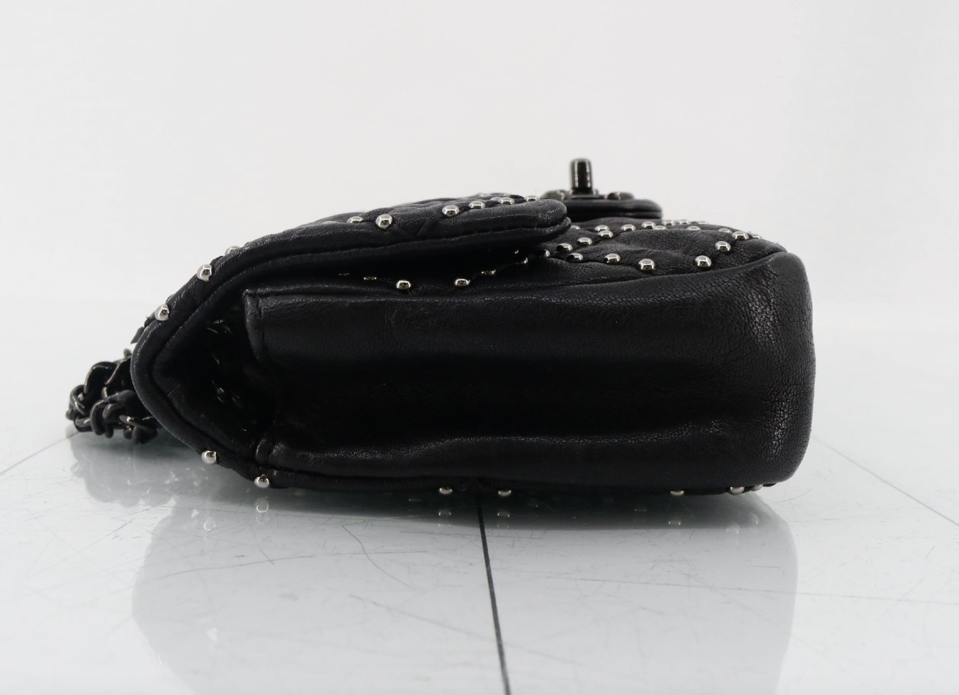 CHANEL Matelasse Stud Chain Shoulder Bag, Black, 19th Series
