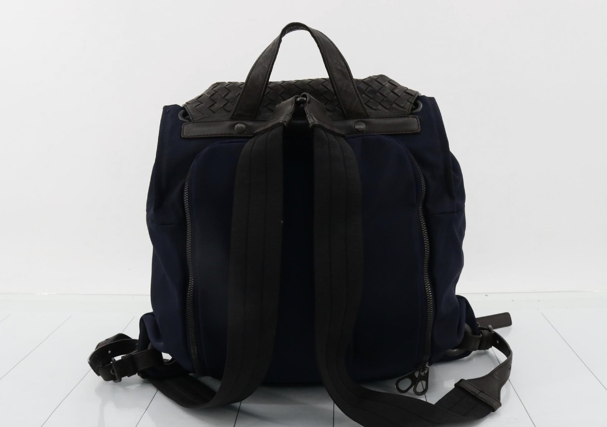 BOTTEGA VENETA Intrecciato Nylon Leather Navy Brown Backpack