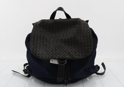 BOTTEGA VENETA Intrecciato Nylon Leather Navy Brown Backpack
