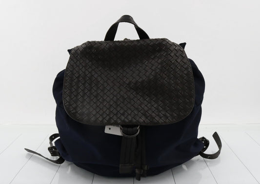 BOTTEGA VENETA Intrecciato Nylon Leather Navy Brown Backpack