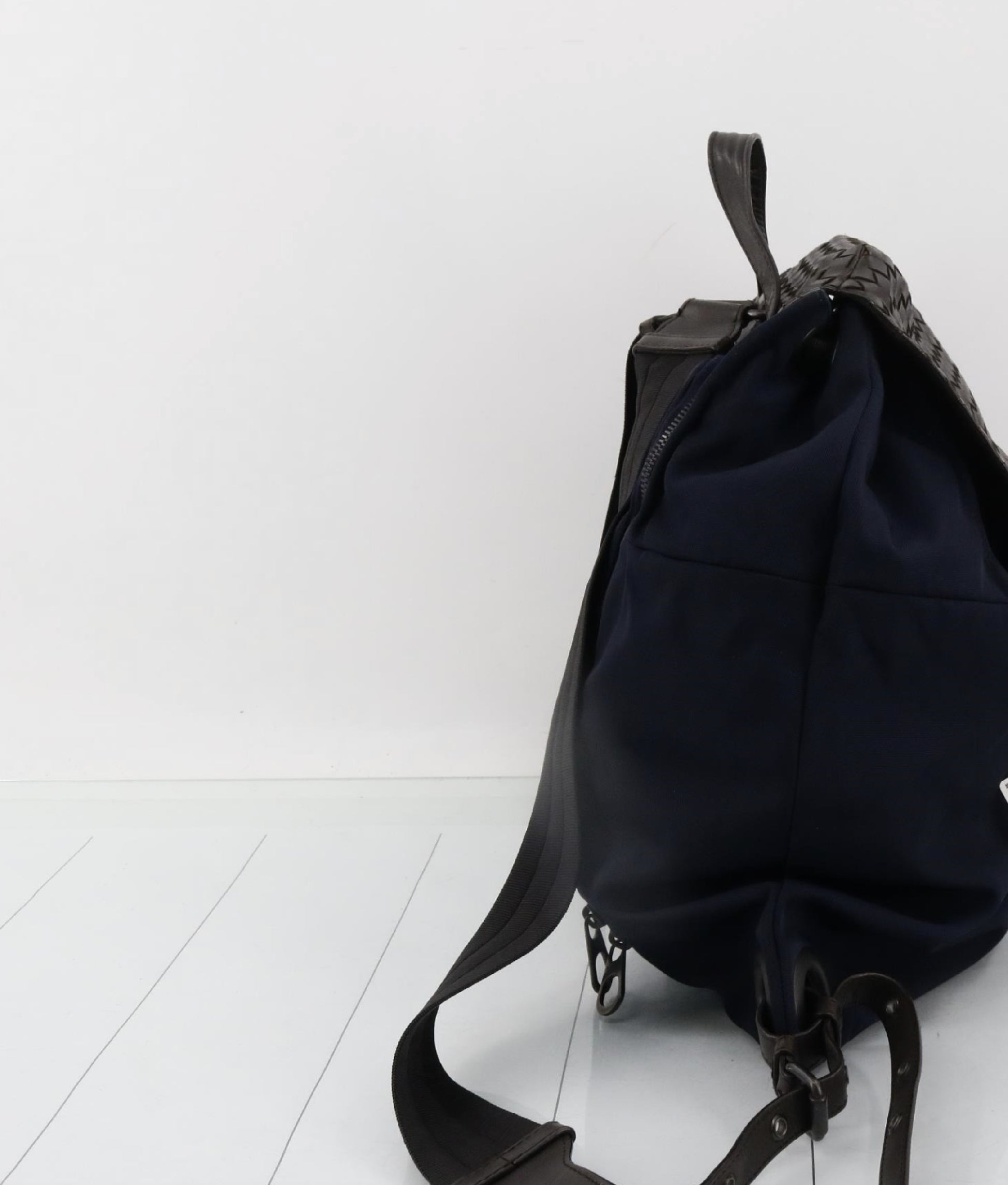 BOTTEGA VENETA Intrecciato Nylon Leather Navy Brown Backpack