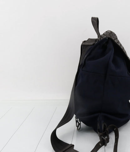 BOTTEGA VENETA Intrecciato Nylon Leather Navy Brown Backpack