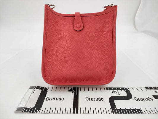 HERMES Evelyn TPM Taurillon Clemence Leather Shoulder Bag in Rose Pivoine/Rose Sakura with Silver Hardware and T Stamp